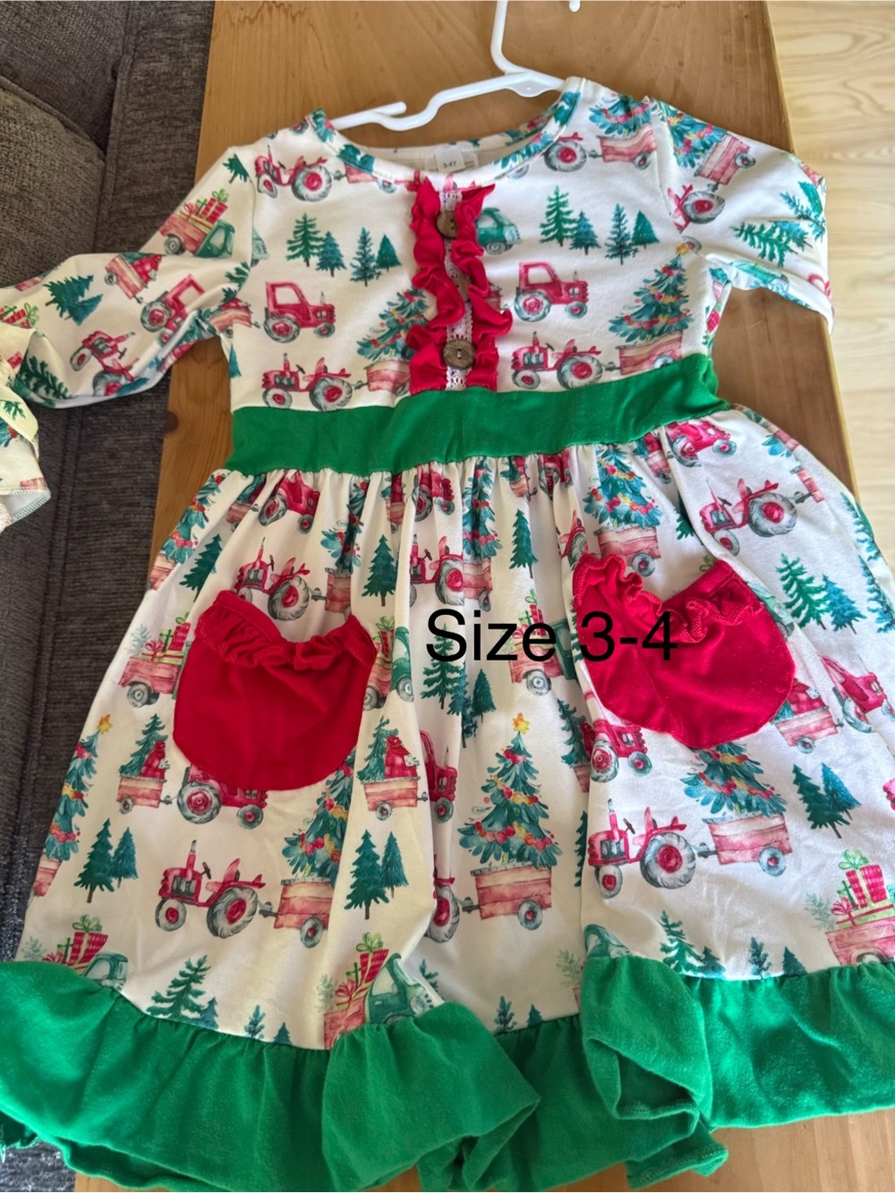 Holiday Tractor Dress with Red Pockets
